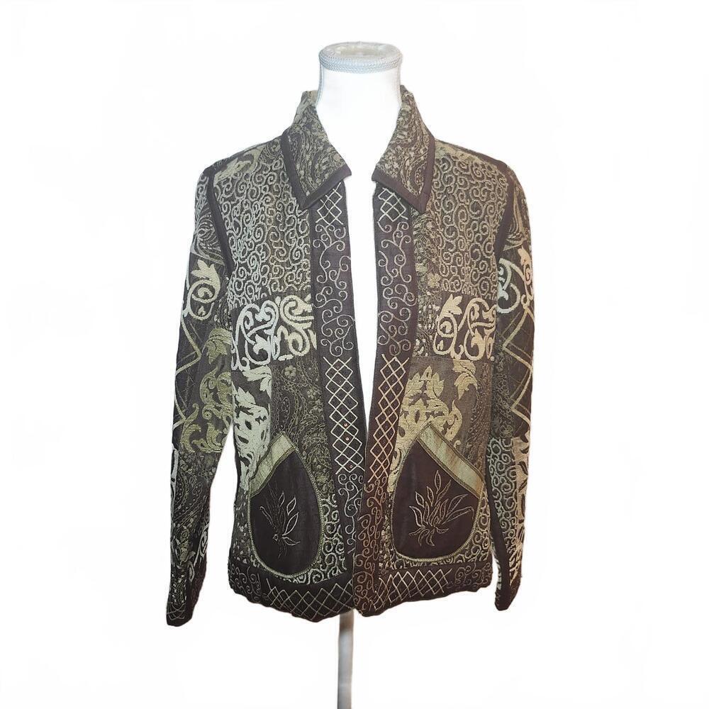 Draper's & Damon's Women's Patchwork Pattern Jacket Brown Casual Size PL